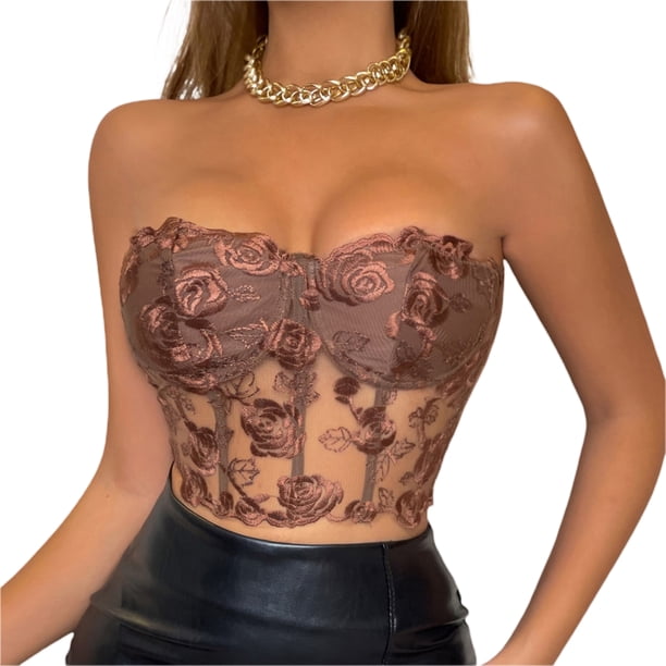 SAYOO Corsé femenino, blusa en forma de tubo, bordado floral, chaleco de hombro claro, adecuado para reuniones diarias del Club SAYOO moda