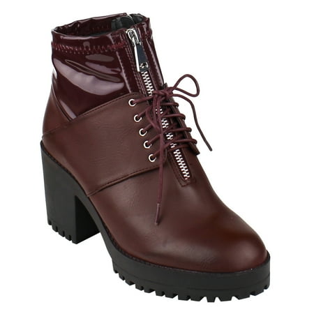 EJ02 Women's Dual Zippers Lace Up Front Lug Sole Block Heel Ankle Booties EJ02 Women's Dual Zippers Lace Up Front Lug Sole Block Heel Ankle Booties