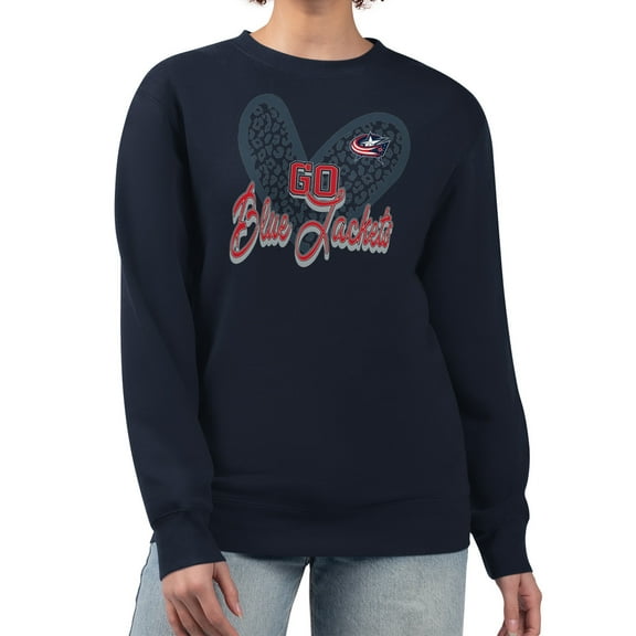 Women's G-III 4Her by Carl Banks Navy Columbus Blue Jackets Animal Print Heart Fleece Pullover Sweatshirt