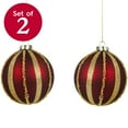 thumbnail image 3 of Northlight Set of 2 Burgundy and Gold Striped Beaded Christmas Glass Ball Ornaments 4", 3 of 7