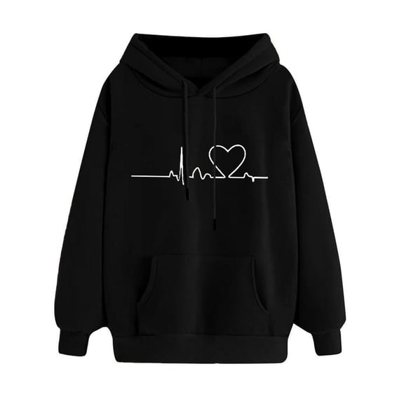 Dyegold Women Sweatshirt Hoodie Holiday Savings Trendy Winter Hooded Shirts Teen Girls Ladies Long Sleeve Sweatshirt Comfy Plus Size Graphic Hoodie Oversized Fleece Jacket Casual Heart Print Clothes