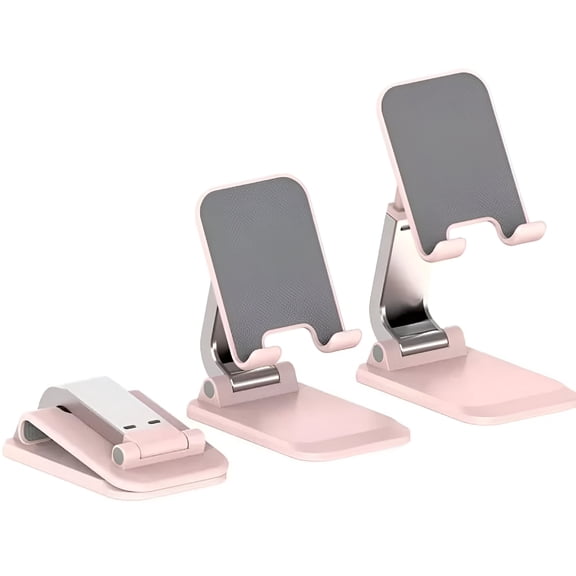 XIBUFE 2026 New Cell Phone Stand,Adjustable Height and Angle Iphone Stand for Desk,Foldable Cell Phone Holder Compatible with 4-12.9 Inches Iphone,Ipad,,Tablet(Pink)