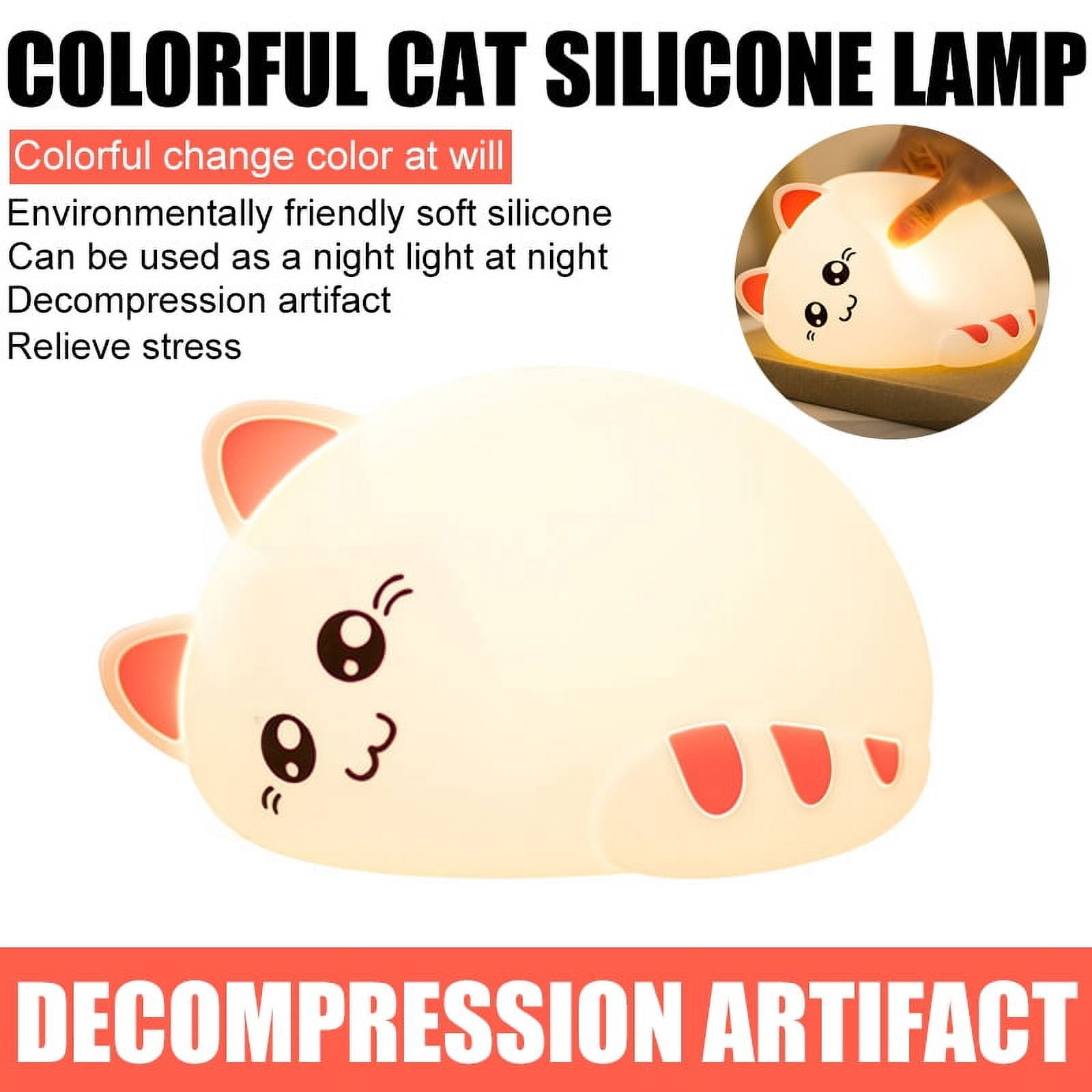 Children Night Light LED Cute Silicone Cat Lamp Lighting Modes/USB Rechargeable/Timing Off Remote&Tap Control Night Light for Kids Nursery Baby Bedroom Living Room Birthday Gift
