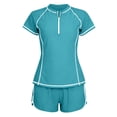 thumbnail image 5 of Neewe Women's Two Piece Rash Guard Short Sleeve Swim Shirts UPF 50+ Built in Bra Swimsuit with Boyshorts with Pockets, 5 of 5