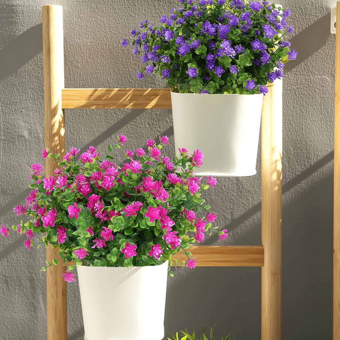 Morttic 24 Bundles Artificial Flowers Fake Boxwood Shrubs UV Resistant No Fade Faux Greenery Faux Plastic Lotus for Home Garden Hanging Planter Indoor Porch Patio Office Wedding Decoration(Fuchsia)