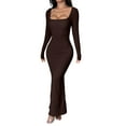 thumbnail image 2 of Women'S Casual Long Sleeve Maxi Dress Spring Fall Square Neck Soft Lounge Long Bodycon Dress Dark Brown M, 2 of 8