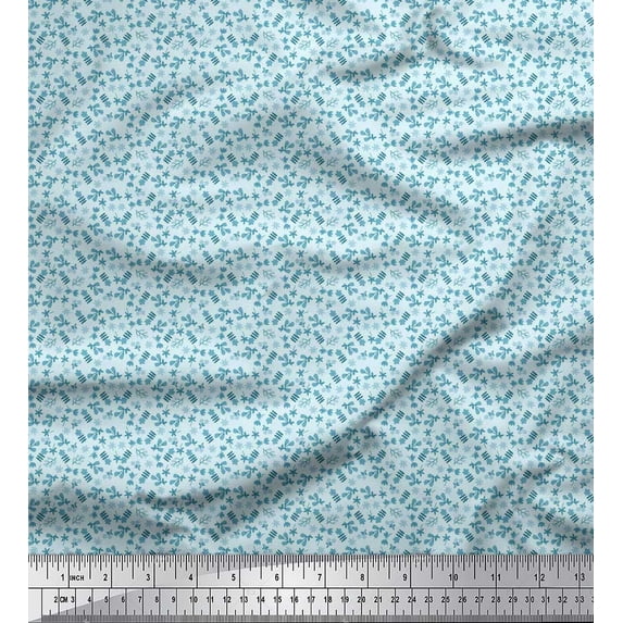 Soimoi Polyester Crepe Fabric Leaves & Floral Artistic Printed Fabric 1 Yard 42 Inch Wide