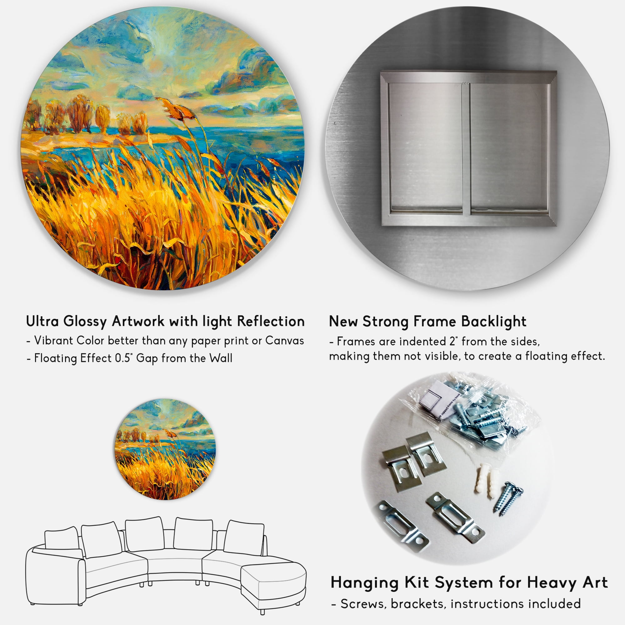 Designart 'Sunset Over Vibrant Lake' Nautical & Coastal Circle Metal Wall Art 23x23 - Disc of 23