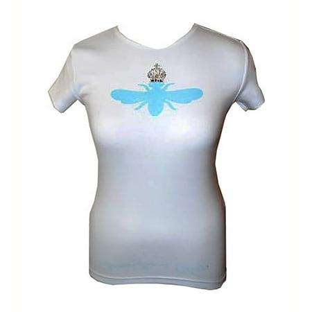 White Short Sleeve Sea Blue Crowned Queen Bee with Rhinestone T-Shirt -
