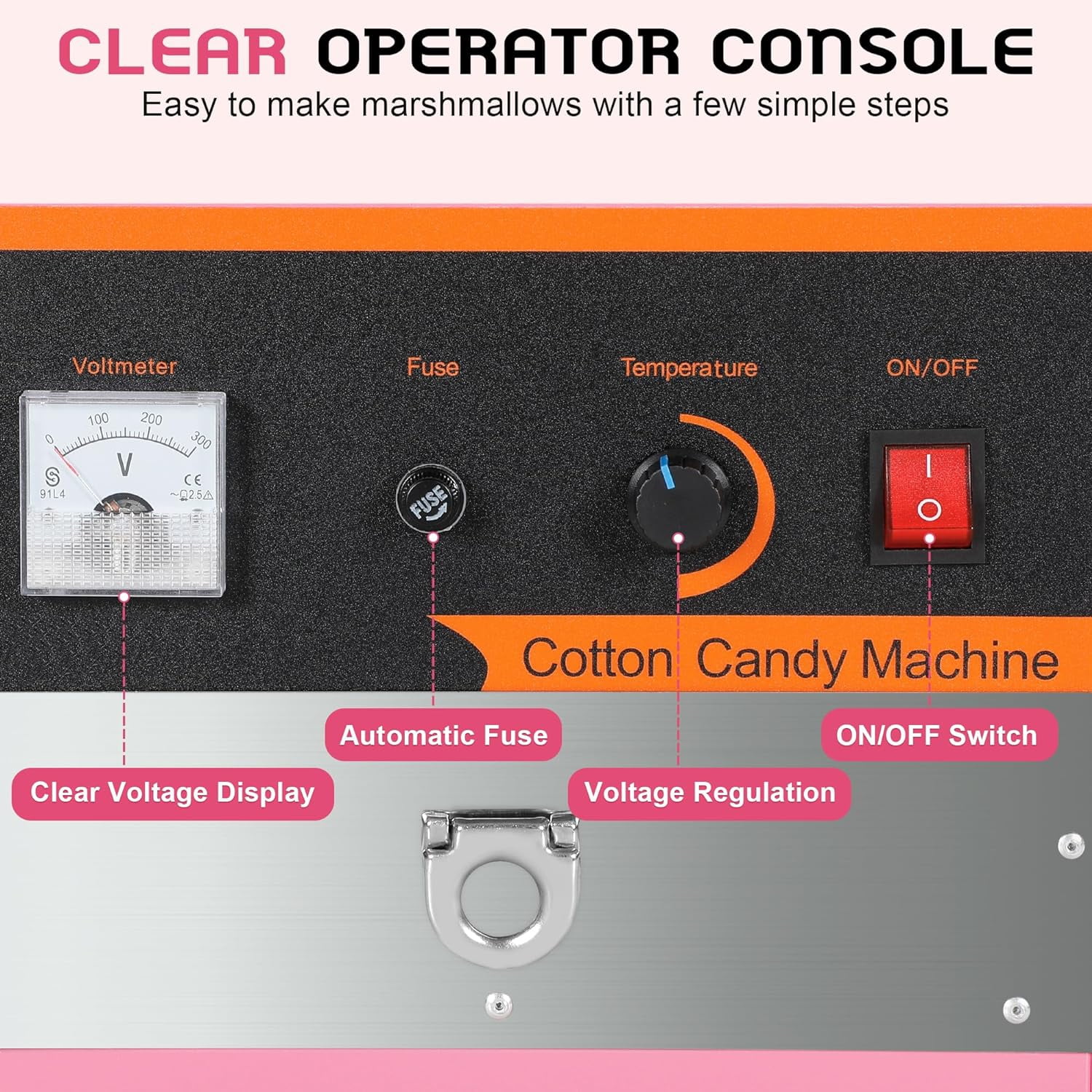 Pink Electric Cotton Candy Machine Commercial, 1000W Cotton Candy Maker with Stainless Steel Bowl, Sugar Scoop, Storage Drawer, Perfect for Family Party, Kids Birthday
