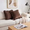 thumbnail image 4 of Yatlte Velvet Ruffle Throw Pillow Covers Couch, Decorative Pillowcases with Ruffles 18x18 Inch Solid Color Shabby Chic Farmhouse Cushion Cover for Living Room Sofa Bed, 4 of 6