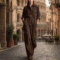 thumbnail image 5 of Tqcoqu Women's Collared Button Front Cargo Jumpsuit,Long Sleeve Elastic Waist Wide Leg Cotton Linen Workwear Jumpsuit with Multi Pocket, 5 of 8