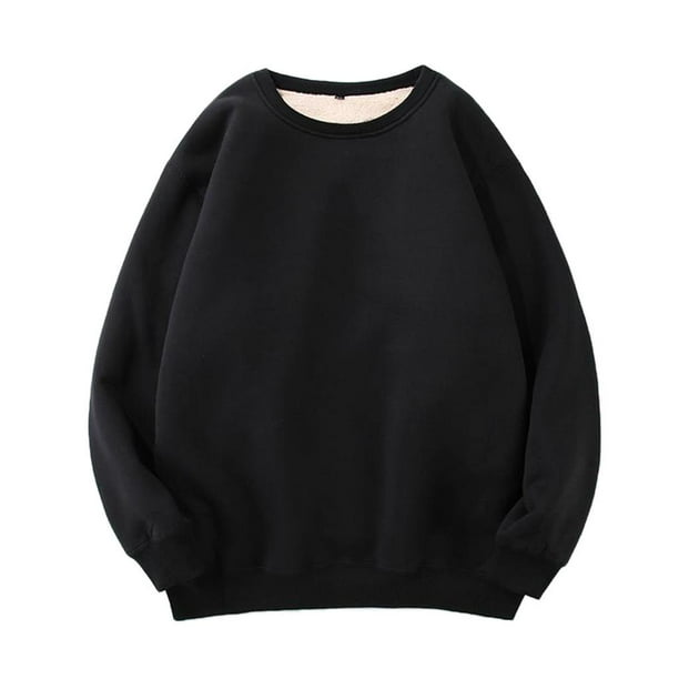 Suéter de cuello redondo básico de terciopelo grueso para hombre, jersey de trabajo negro XL