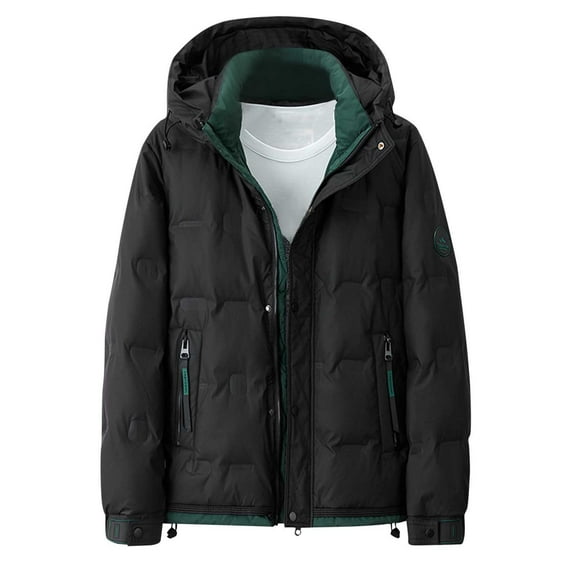 gbyLJF Men's Solid Color Coat Thickened Warm Cotton-padded Jackets Winter Casual Hooded Down Jacket with Zipper Pockets