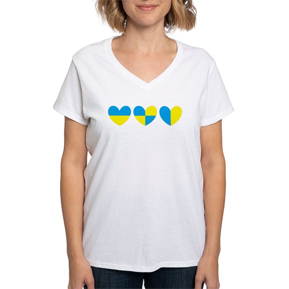 CafePress - I Stand With Ukraine Heart T Shirt - Womens Cotton V-Neck T-shirt