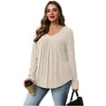 thumbnail image 5 of Long Sleeve Shirts for Women Fall Sweater Tops Dressy Casual Blouses Pleated V Neck Tunic Tops for Leggings, 5 of 5