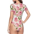 thumbnail image 4 of Daiia Rose Flowers print Women's Crew Neck Short Sleeve Bodysuit Fashion Tops Fit Casual Basic Extender Bodysuit-X-Large, 4 of 9