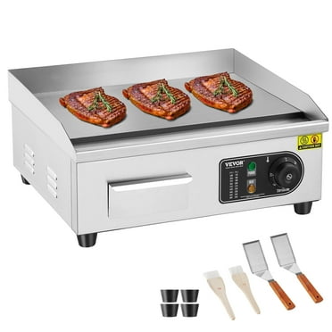 VEVOR Commercial Electric Griddle,1700W Countertop Flat Top Grill, 122℉-572 ℉ Adjustable Temp,17.72 x 11.81 x 0.39in Stainless Steel Griddle Grill with 2 Shovels and 2 Brushes for Home or Restaurant