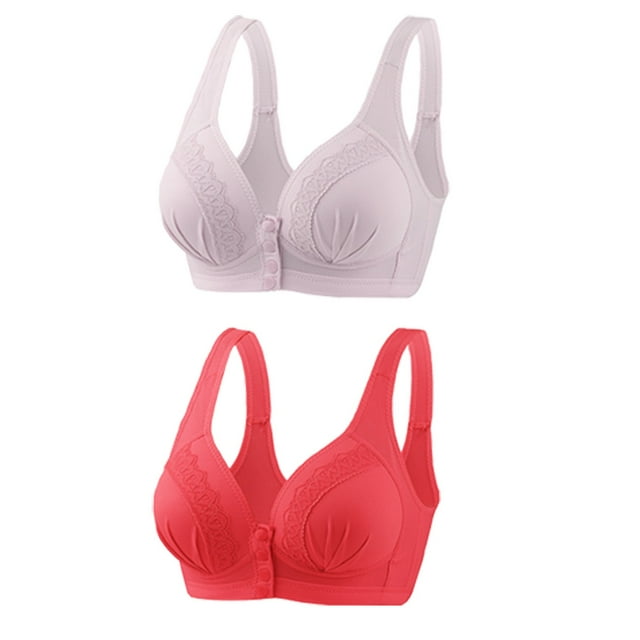 Timegard 2pc Wireless Bras for Women Front Closure Button Bralette Ruched Comfort Everyday Bras with Support