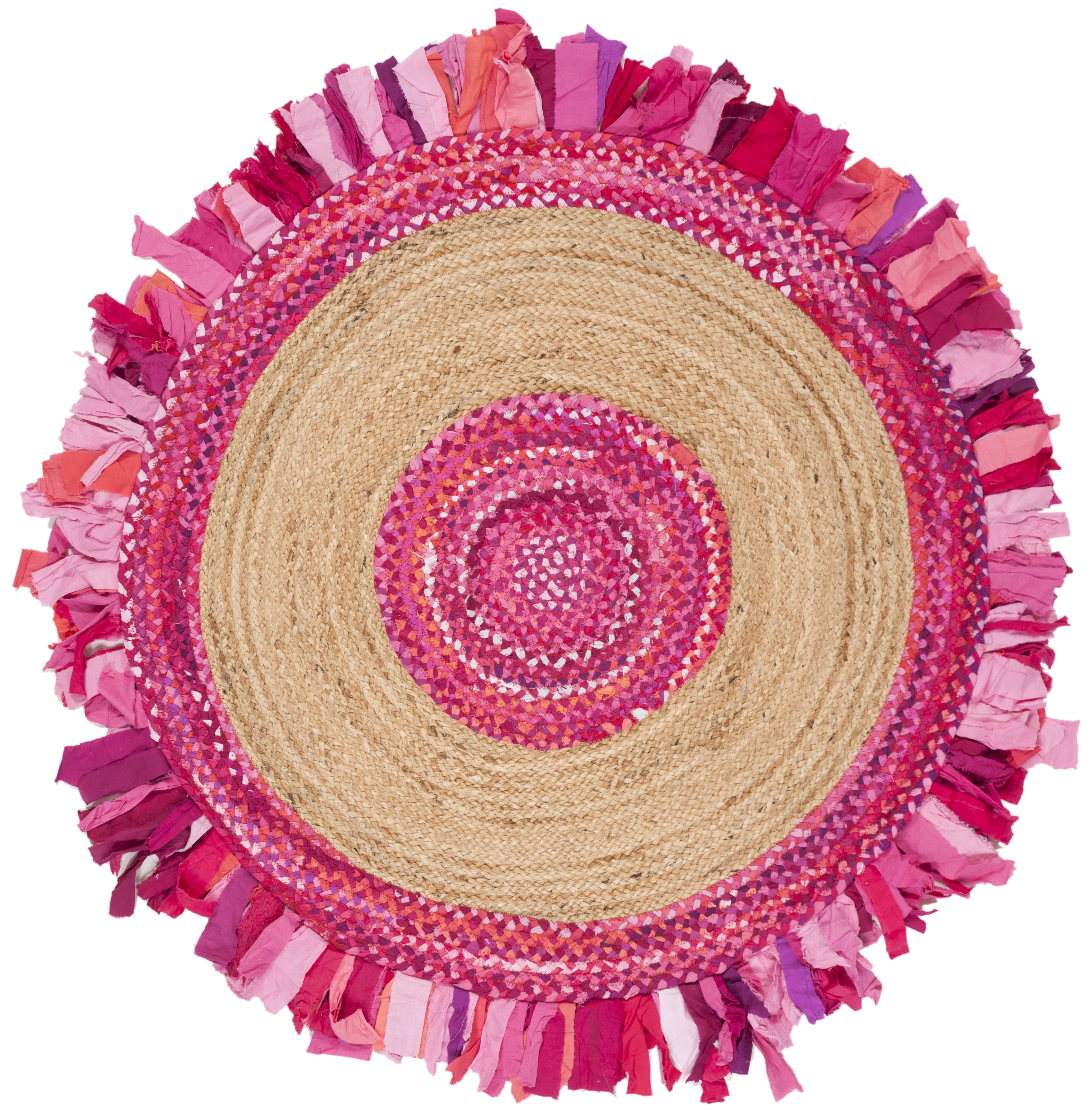 SAFAVIEH Cape Cod Susan Striped Area Rug, Pink/Natural, 4' x 4' Round
