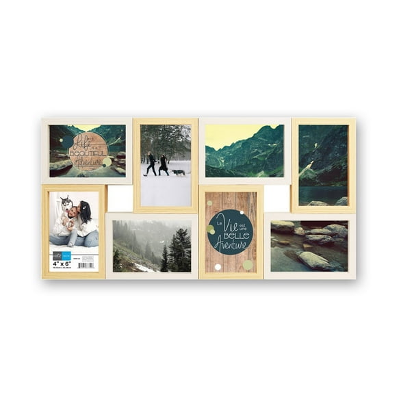 Hauz FRM7128 - 8 Images 4x6 Floating Collage Picture Frame White & Light Wood Look