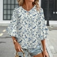 thumbnail image 3 of Toile De Jouy Cute Dog Women's V-Neck Blouse With 3/4 Ruffled Bell Sleeves Casual Top Ladies Blouses, 3 of 7
