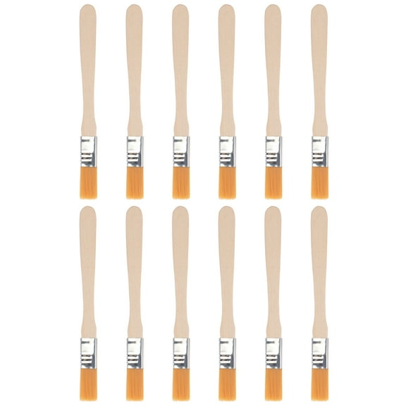 Uxcell 5" Paint Brush 0.5" Width Soft Nylon Bristle with Wood Handle Yellow 12Pcs