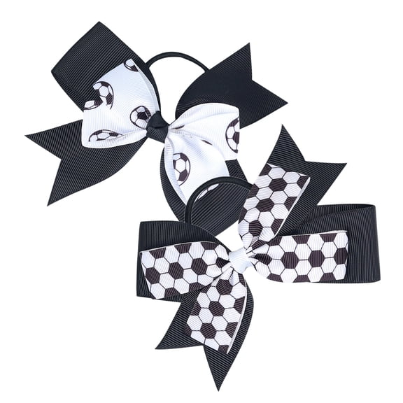EXHUMKY Soccer Bow Hair Ties, Multi-Color Large Fabric Bow Design, Non- Elastic Bands, Party Accessories, 2 Pieces Set