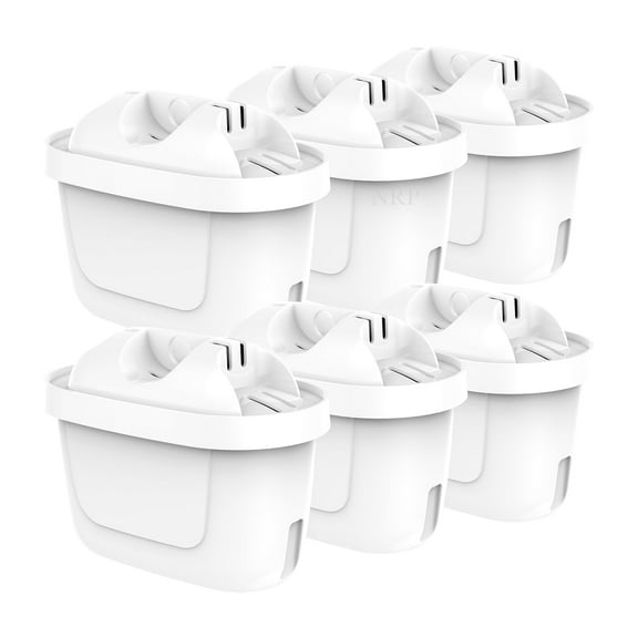 NRP 6-pack Standard Water Filter Replacement for Brita Pitcher #1001122, Also Compatible Mavea and More Water Jugs