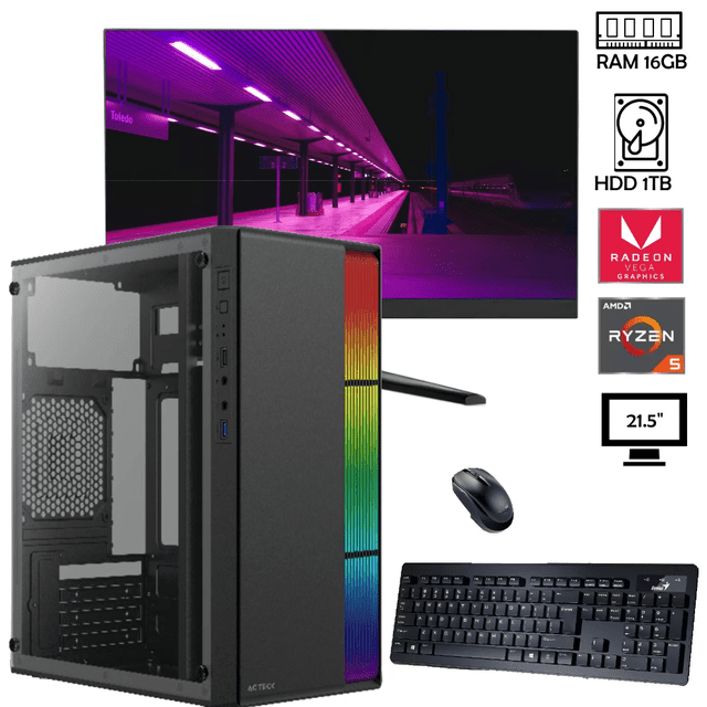 PC gamer Ryzen 5 5600G AMD HDD 1TB RAM de 16GB monitor 21.5"