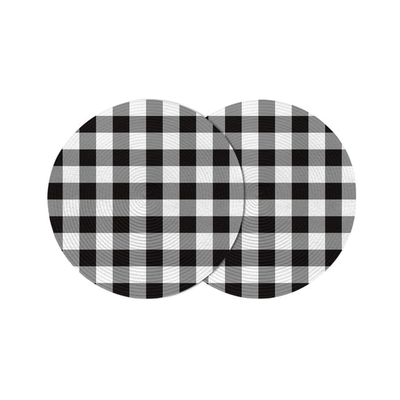 Black and White Checkered Round 13 Inch Placemats Set of 2, Farmhouse Buffalo Plaid HeatResistant Non Slip Place Mats for Dining Table, Wipeable Braided Kitchen Table Mats for Housewarming