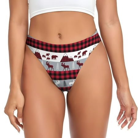 KLL Buffalo Plaid Forest for Women Underwear Thongs Sexy G-String for Women Seamless Panties Undies Low Rise Thong Panties Fit for Everyday Wear/Yoga/Special-Medium