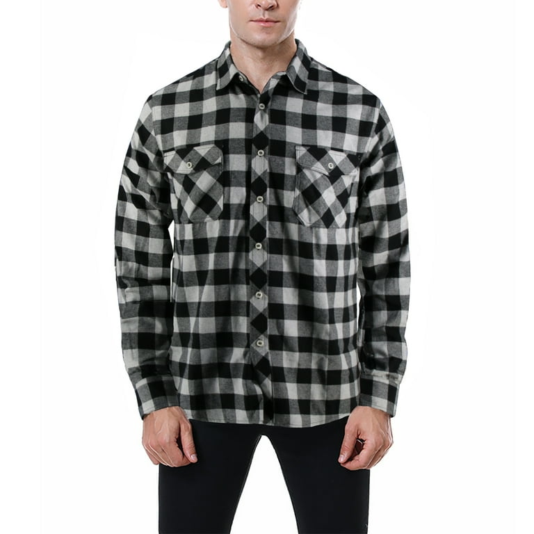 LANBAOSI Flannel Shirt for Men Long Sleeve Casual Button Down Work Plaid  Shirts with Pockets XL