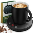 thumbnail image 1 of 110V US Plug Mug Warmer with Waterproof Glass Panel, 55.11 Inch Long Cord, 1-12H Timer, 104-140°F Adjustable Temperature, 18W Coffee Tea Candle Wax Heater for Desk, Black, Flat Bottom Cup Compatible, 1 of 6