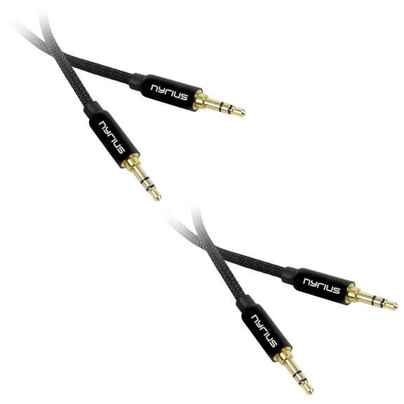 Nyrius Premium 3.5mm Auxiliary Audio Cable (3 Feet) with Tangle Free Braided Protective Shielding & Gold Plated Step Down Connector for Smartphones, Tablets, Home Stereo, Car Audio (AC03) - 2 Pack