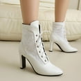 thumbnail image 3 of Vintage Dress Combat Boots for Women Mid Century Lace Leather Patchwork Pointed Toe Lace up High Heel Short Ankle Booties White Size 6.5, 3 of 5