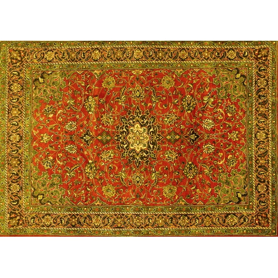 Ahgly Company Machine Washable Indoor Rectangle Persian Yellow Traditional Area Rugs, 3' x 5'
