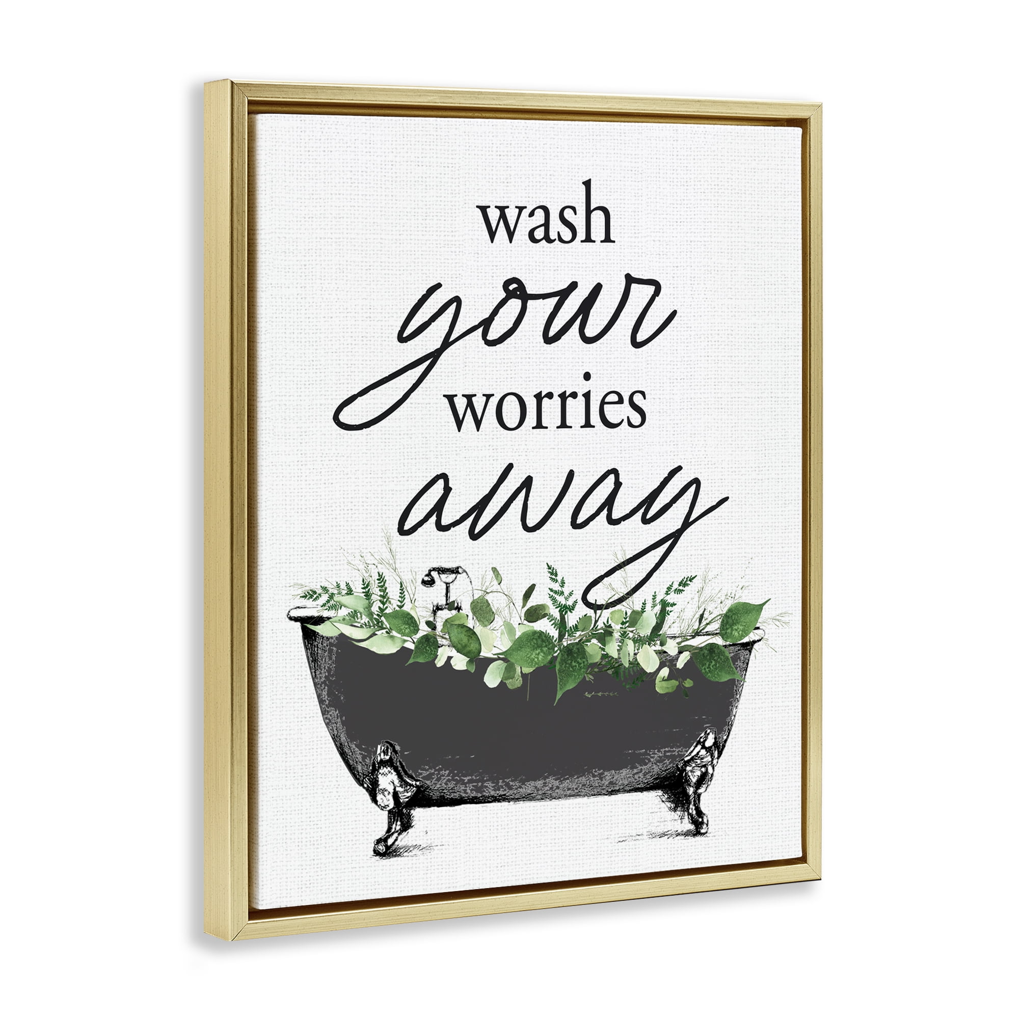 Wash Worries Away Herbs Gold Framed Floater Canvas Wall Art, design by Lettered and Lined