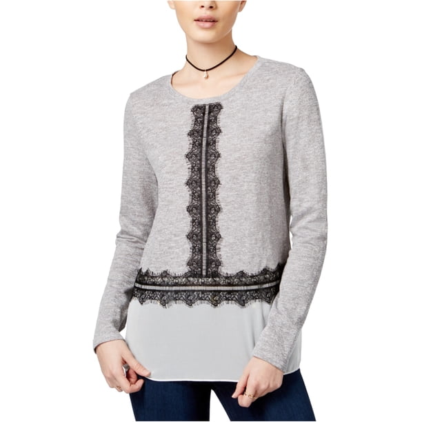 maison Jules Camiseta básica con ribete de encaje para mujer, gris, XS maison Jules Camiseta básica