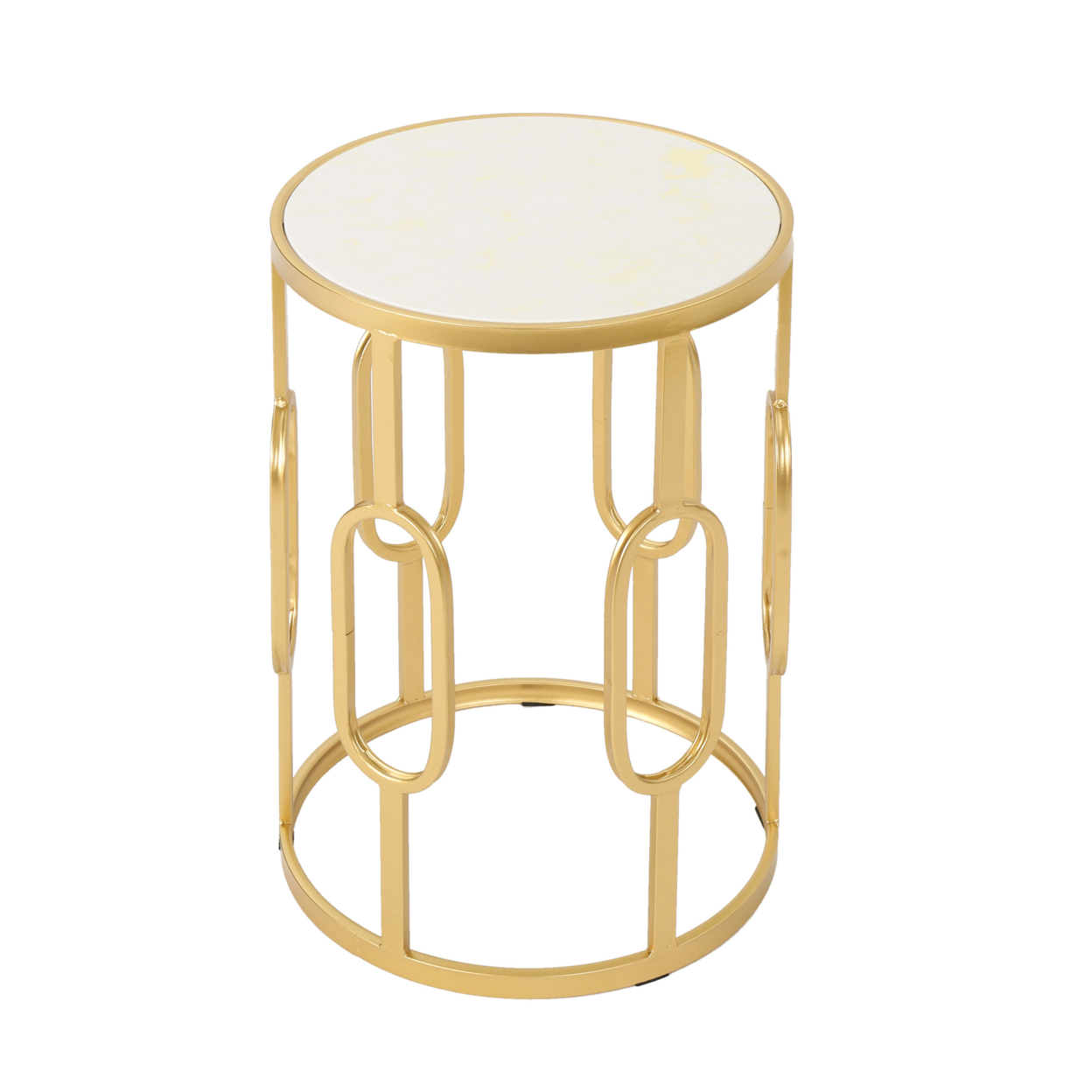 Madison Indoor Glam 16 Inch Side Table, White Finish Faux Stone - image 4 of 7