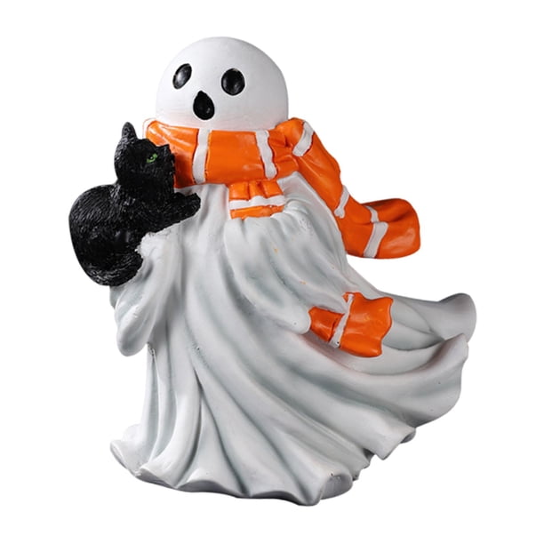 Figura decorativa de Halloween, espeluznante, coleccionable, divertida, de resina para repisas. Con gato negro