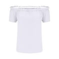 thumbnail image 5 of tarylea Off Shoulder Tops for Women Short Sleeve Ruffled Blouse Casual Loose Summer Solid Color Tops, 5 of 6