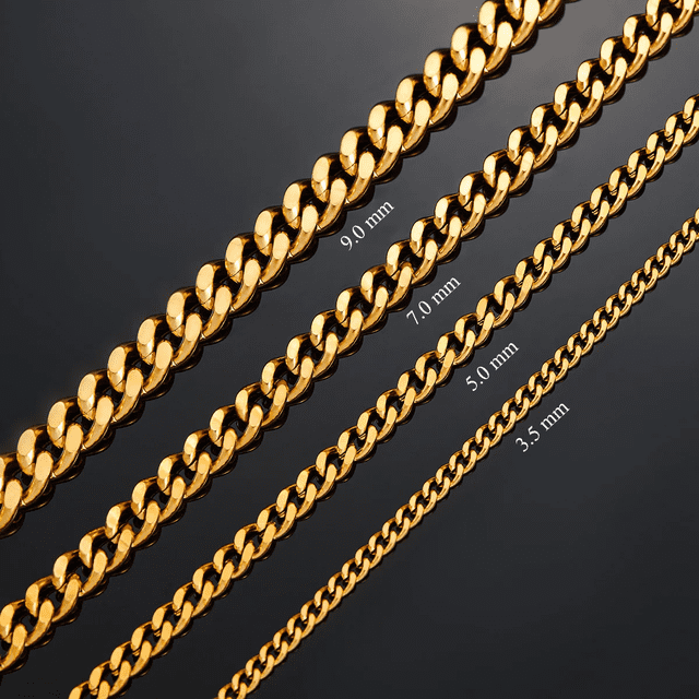 3.5mm/5mm/7mm/9mm Thickness Stainless Steel Cuban Curb Link Chain Necklace for Men Boys Silver Gold Black Color 14 to 30 Inches