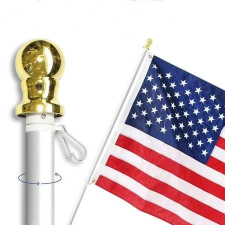 Flat Mount Adapter - 6 Feet No Tangle Spinning Flagpole, Aluminum Spinning Wall Mount Flag Pole – Heavy Duty, Weather Resistant & Rust Free – Silver
