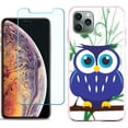 thumbnail image 1 of For Apple iPhone 11 PRO Case, Slim-Fit TPU Protective Phone Case (Pink Bezel) with Tempered Glass Screen Protector, by OneToughShield ® - Blue Owl, 1 of 3