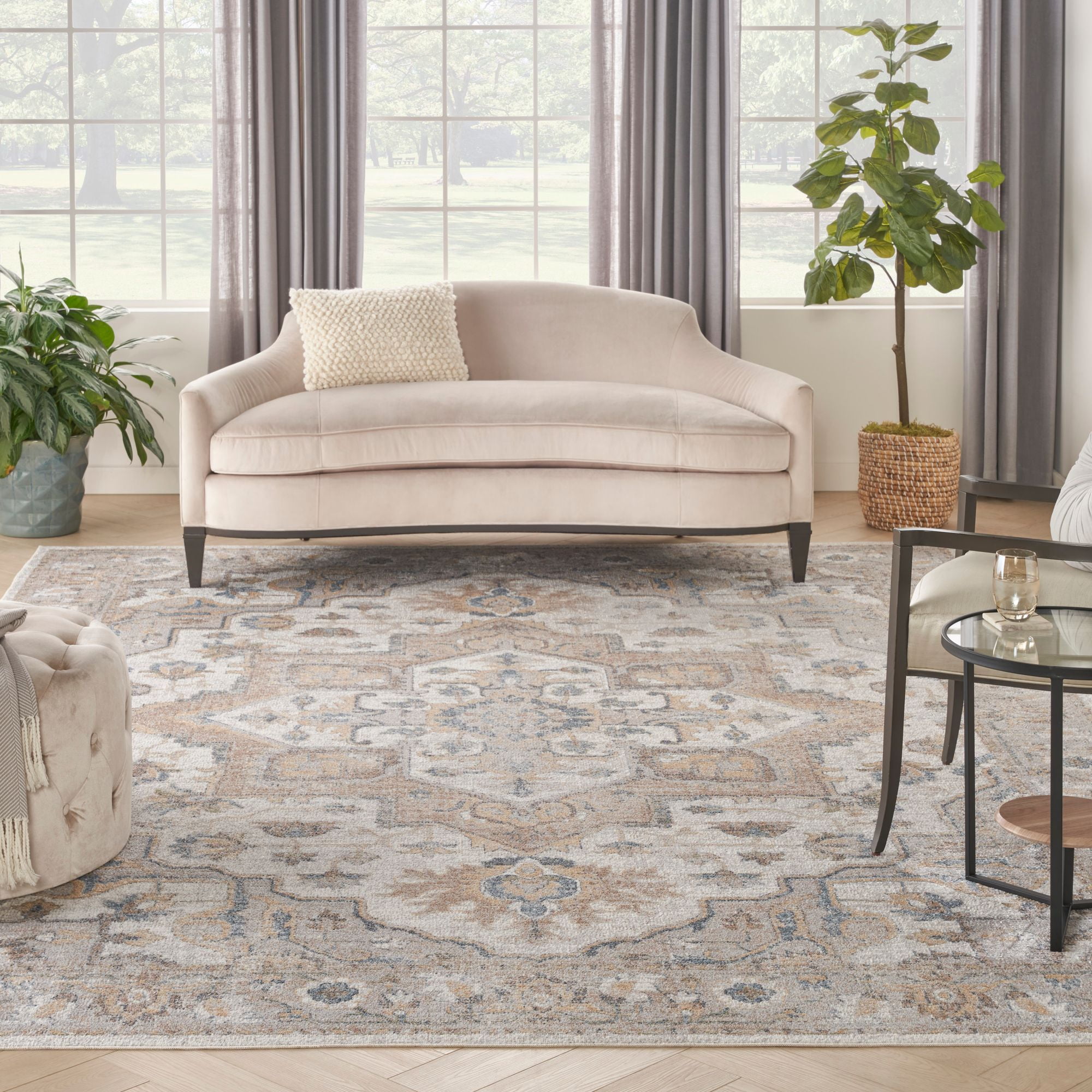 Nourison Astra Machine Washable 7'10" x 10' Silver Grey Vintage Indoor Flatweave Rug
