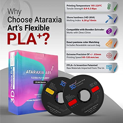 ATARAXIA ART Flexible PLA Filament,1Kg/2.2lb,Better Than TPU,89A Shore Hardness,Patent Formula,With Filament Storage Bag,Pantone Match,FPLA Brown