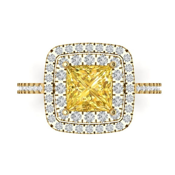 Halo Engagement Ring for Women - 2.07ct Natural Citrine in 18K Yellow Gold Promise Ring