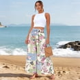 thumbnail image 4 of Womens Boho Ruffle Hem Palazzo Pants Elastic High Waisted Ties Wide Leg Flowy Lounge Pants with Pockets Light Blue XL, 4 of 5