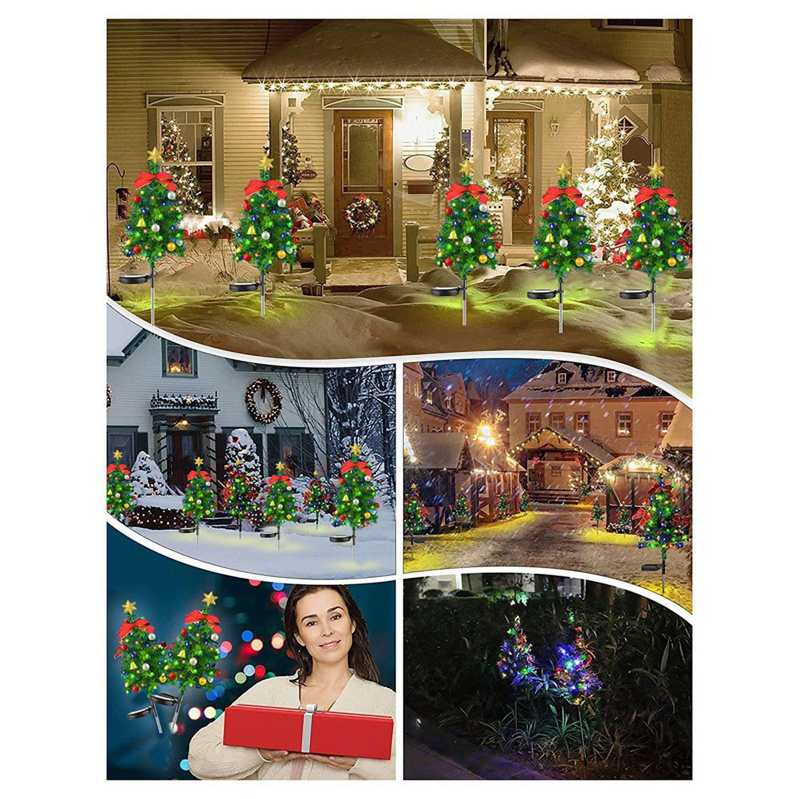 2PCS Solar Christmas Tree Lights Outdoor Waterproof Solar Lights Xmas Tree Stake Lights Christmas Decorations